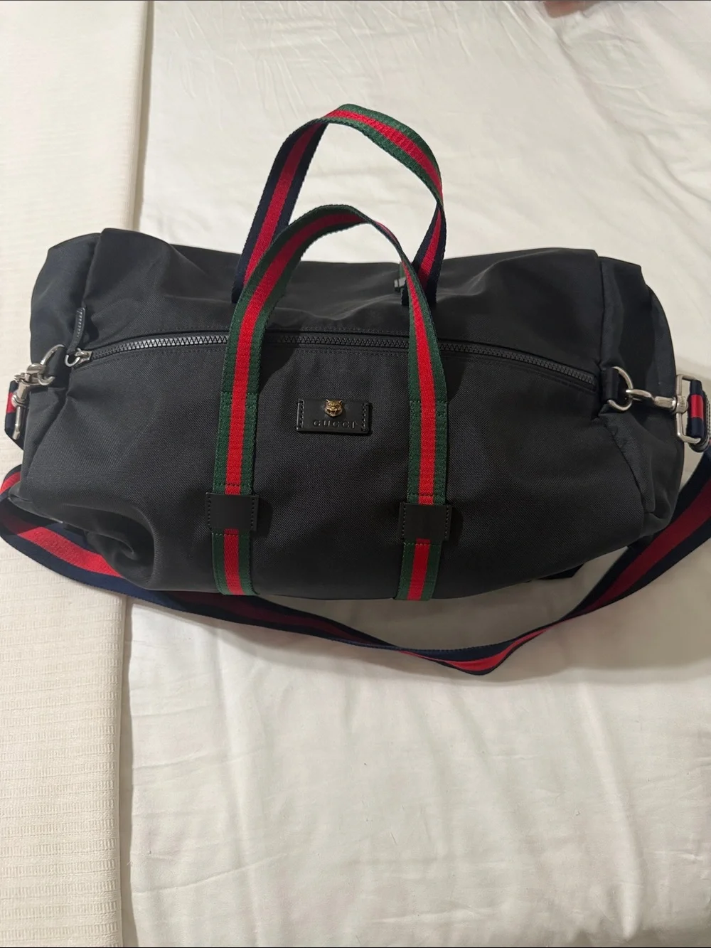 Gucci Black Duffel with Red & Green Web Straps